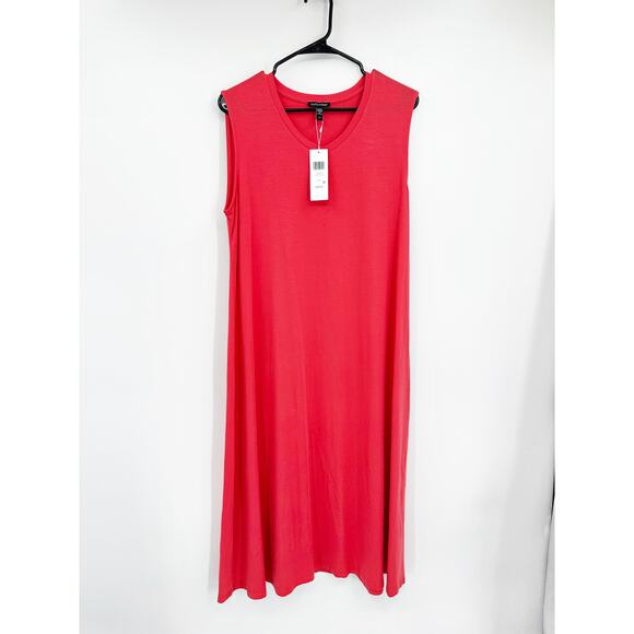 Eileen Fisher V-Neck Sleeveless Jersey Midi Dress in Watermelon Size Large NWT - Picture 2 of 4